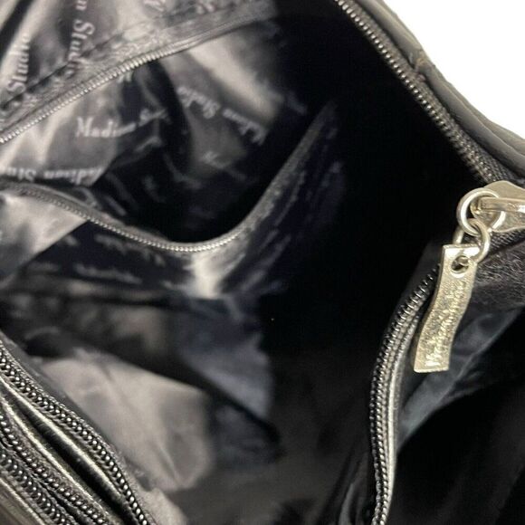 Madison Studio Leather Shoulder Bag Women's Black Pockets Retro Lined Zip - Picture 12 of 15